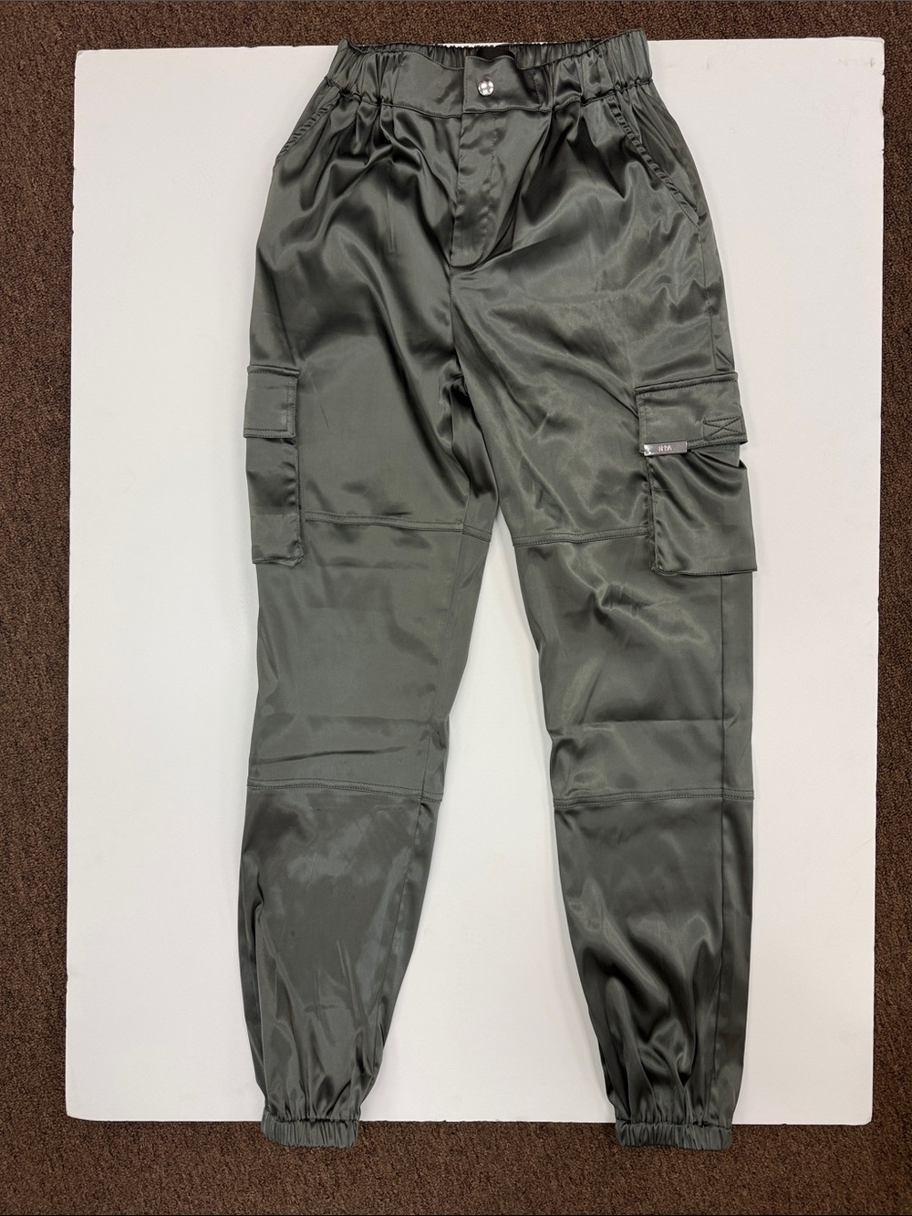 RtA Olive Satin Cargo Joggers